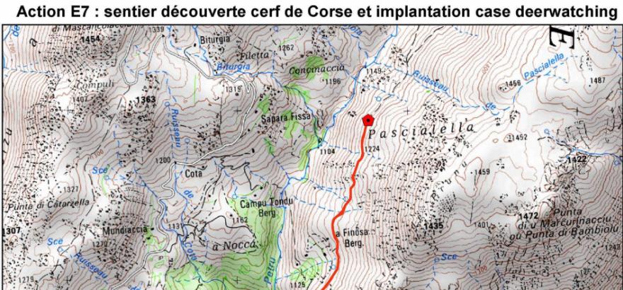 Ritagli della mappa del sentiero nel  SIC Cuscionu-Alcudina